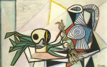 Artworks by 350 Famous Artists Painting - Leeks skull and pitcher 5 1945 cubism Pablo Picasso